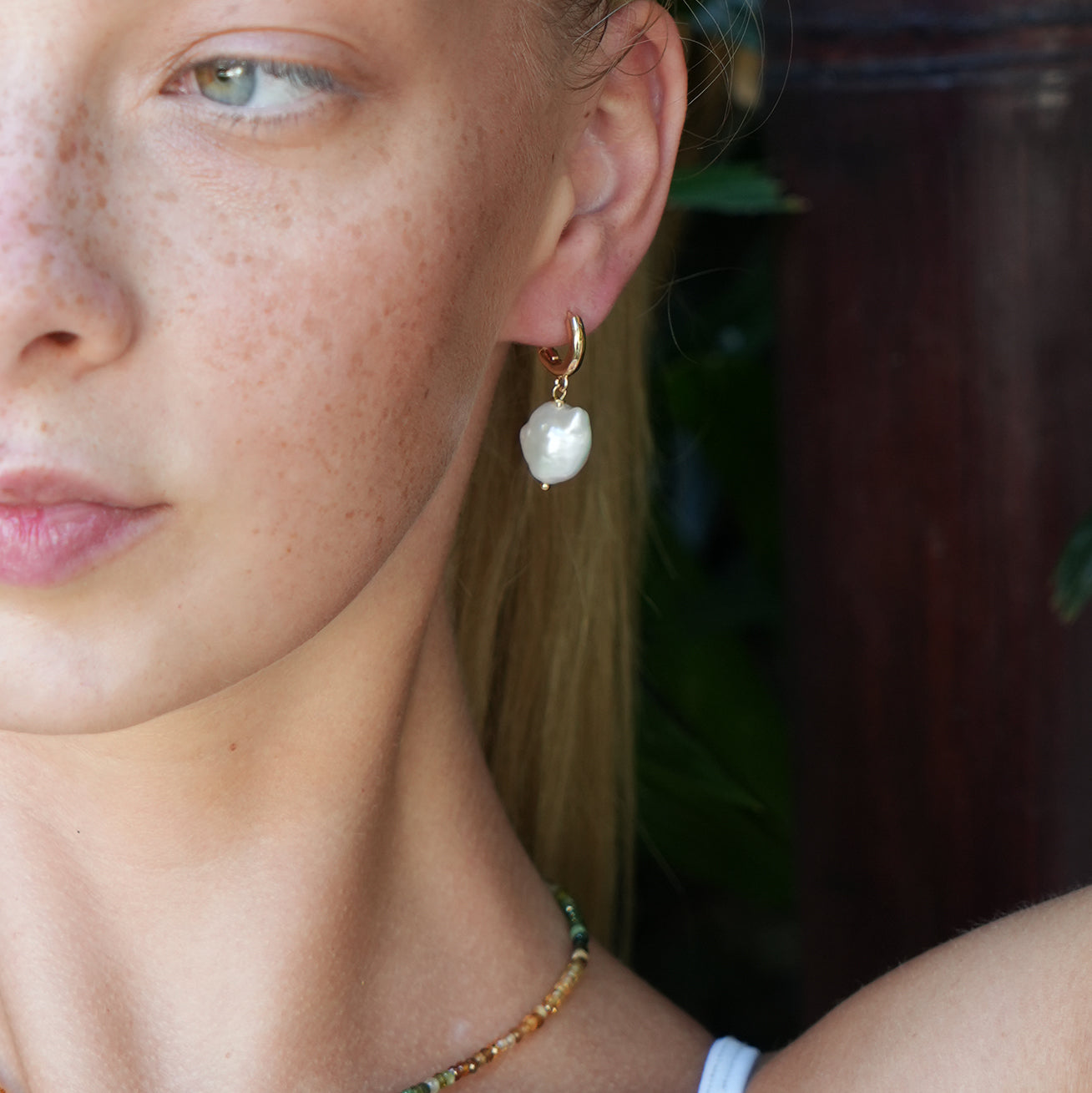 BARO earrings from After-Sun Hours, a pair of baroque pearl drops.