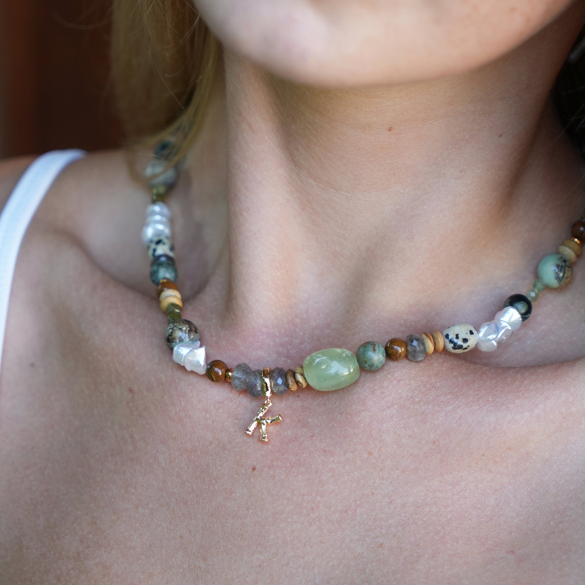 CABANA INITIALS charm from After-Sun Hours, gold-plated bamboo letter charm on a removable clasp.